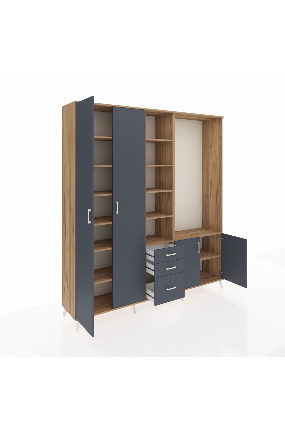 Hyperion Dolap 13 Raflı 3 Çekmeceli 4 Kapaklı 220x44x243 Çam-Antrasit/Antrasit