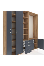 Hyperion Dolap 13 Raflı 3 Çekmeceli 4 Kapaklı 220x44x243 Çam-Antrasit/Antrasit