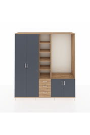 Hyperion Dolap 13 Raflı 3 Çekmeceli 4 Kapaklı 220x44x243 Çam-Antrasit/Çam