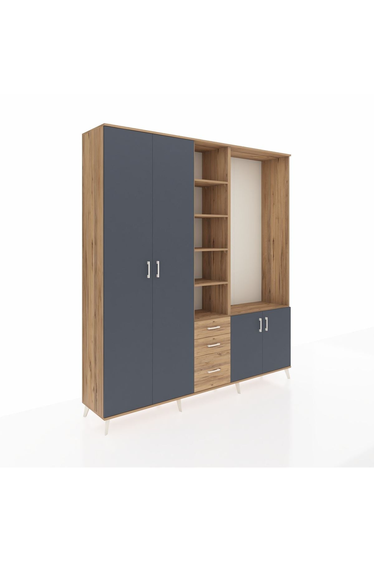 Hyperion Dolap 13 Raflı 3 Çekmeceli 4 Kapaklı 220x44x243 Çam-Antrasit/Çam