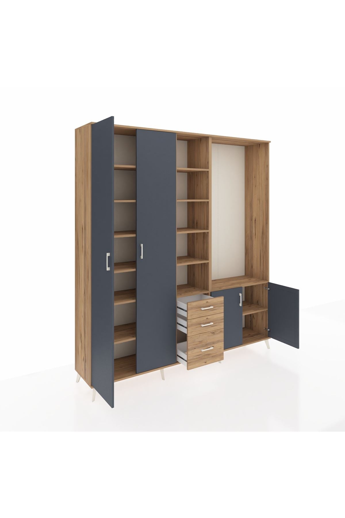 Hyperion Dolap 13 Raflı 3 Çekmeceli 4 Kapaklı 220x44x243 Çam-Antrasit/Çam