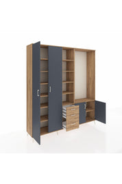 Hyperion Dolap 13 Raflı 3 Çekmeceli 4 Kapaklı 220x44x243 Çam-Antrasit/Çam