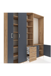 Hyperion Dolap 13 Raflı 3 Çekmeceli 4 Kapaklı 220x44x243 Çam-Antrasit/Çam