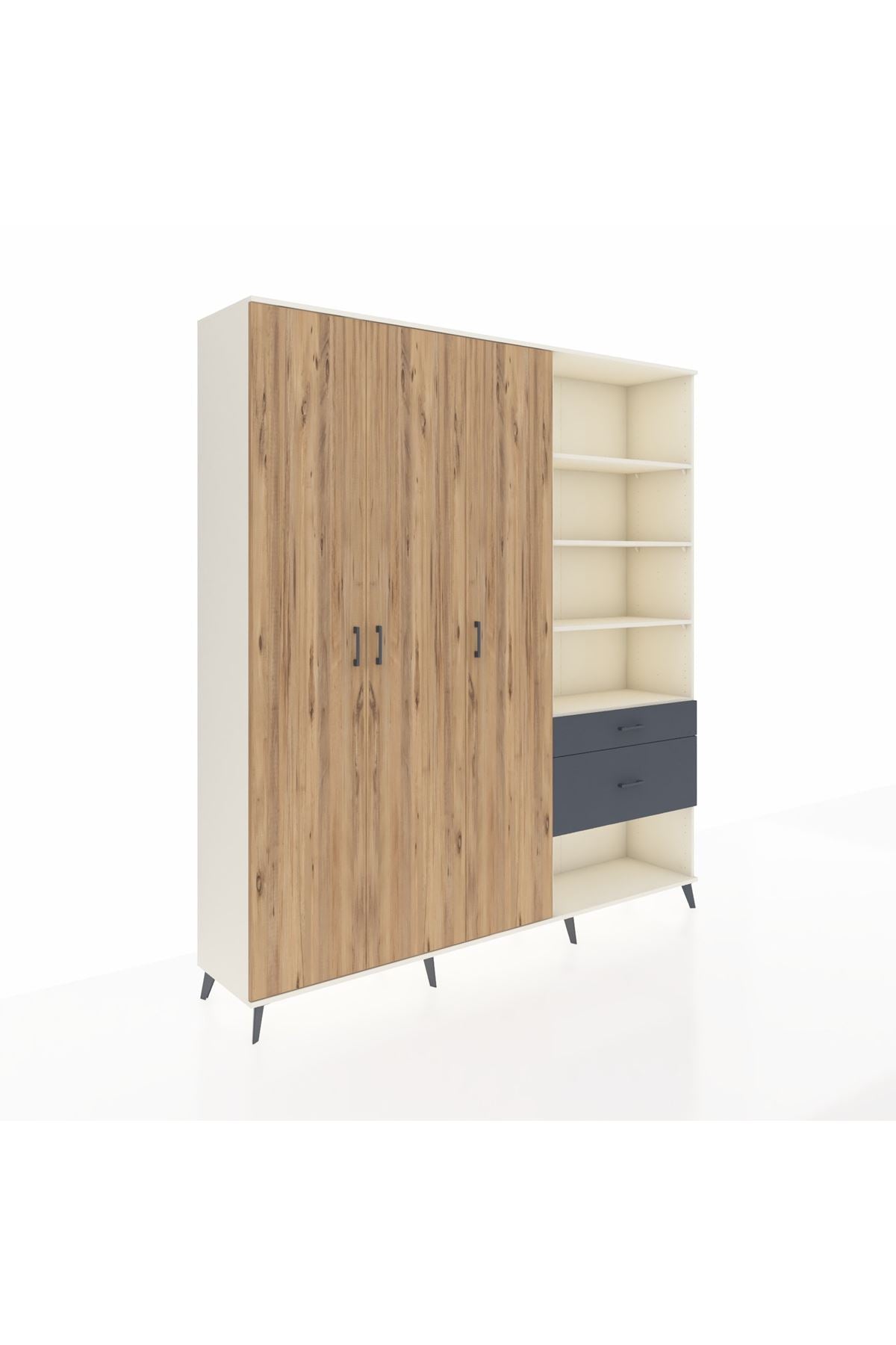 Hyperion Dolap 16 Raflı 2 Çekmeceli 3 Kapaklı 220x44x243 Aytaşı-Çam/Antrasit