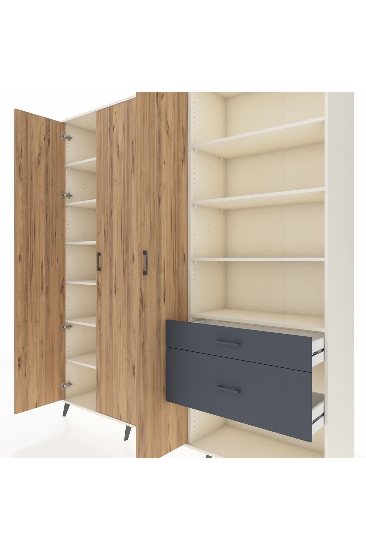 Hyperion Dolap 16 Raflı 2 Çekmeceli 3 Kapaklı 220x44x243 Aytaşı-Çam/Antrasit