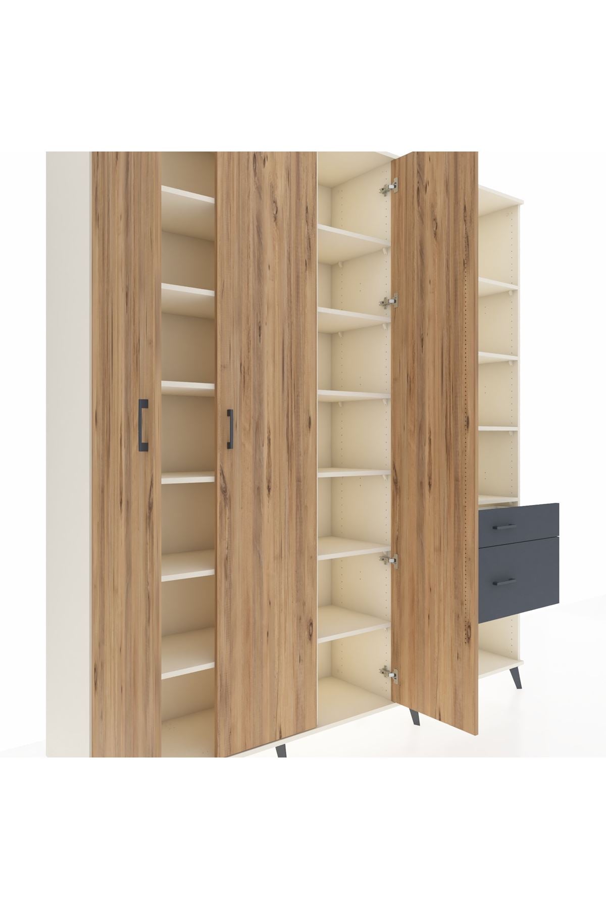 Hyperion Dolap 16 Raflı 2 Çekmeceli 3 Kapaklı 220x44x243 Aytaşı-Çam/Antrasit