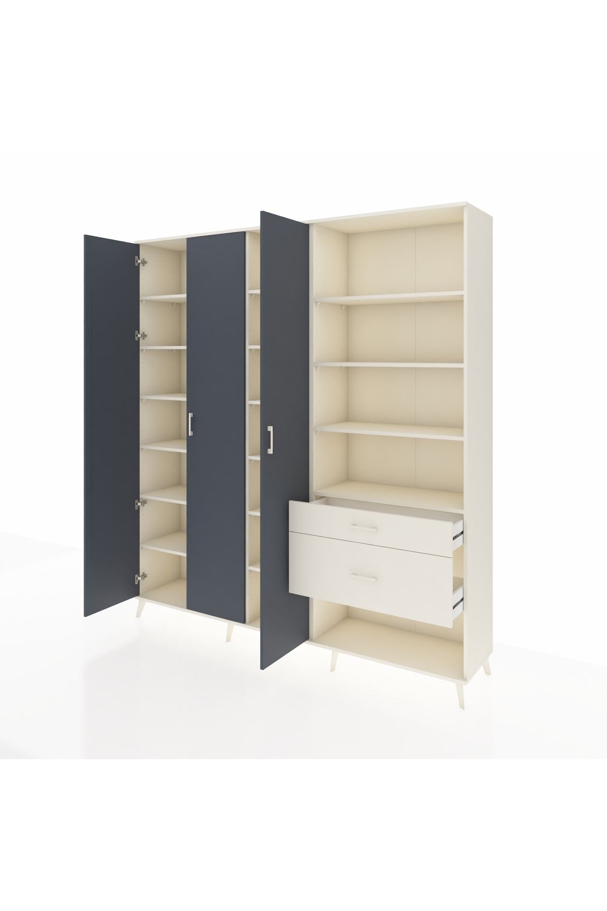 Hyperion Dolap 16 Raflı 2 Çekmeceli 3 Kapaklı 220x44x243 Aytaşı-Antrasit/Aytaşı