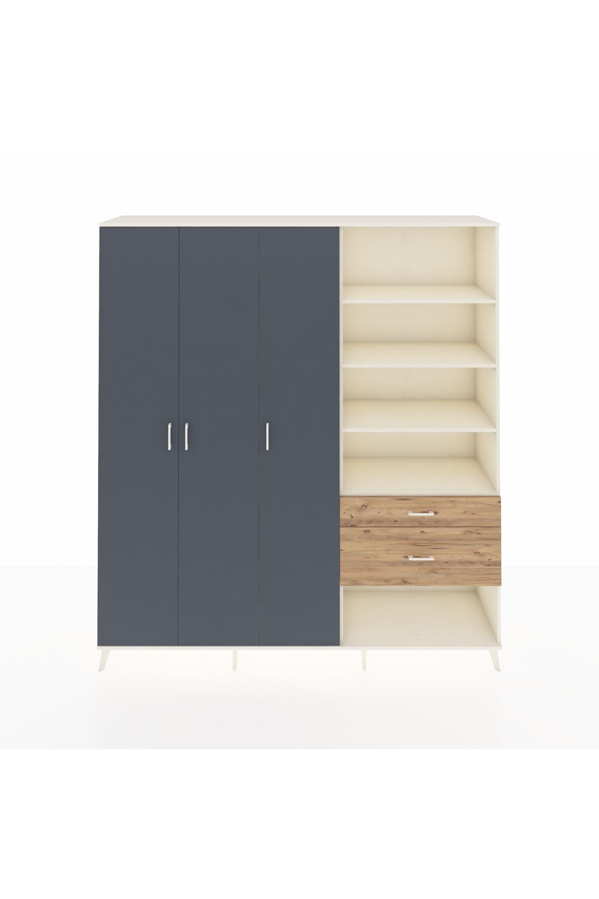 Hyperion Dolap 16 Raflı 2 Çekmeceli 3 Kapaklı 220x44x243 Aytaşı-Antrasit/Çam