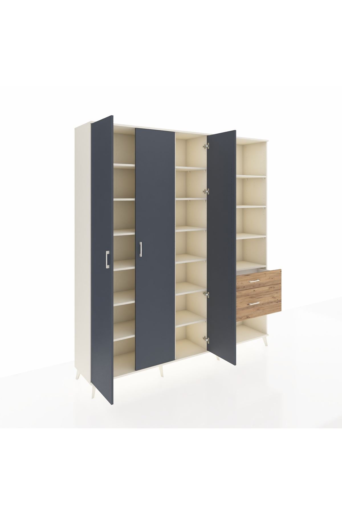 Hyperion Dolap 16 Raflı 2 Çekmeceli 3 Kapaklı 220x44x243 Aytaşı-Antrasit/Çam