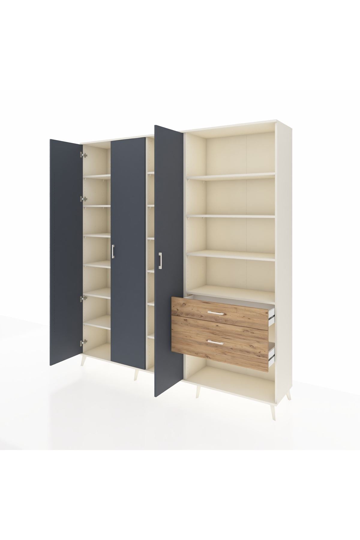 Hyperion Dolap 16 Raflı 2 Çekmeceli 3 Kapaklı 220x44x243 Aytaşı-Antrasit/Çam