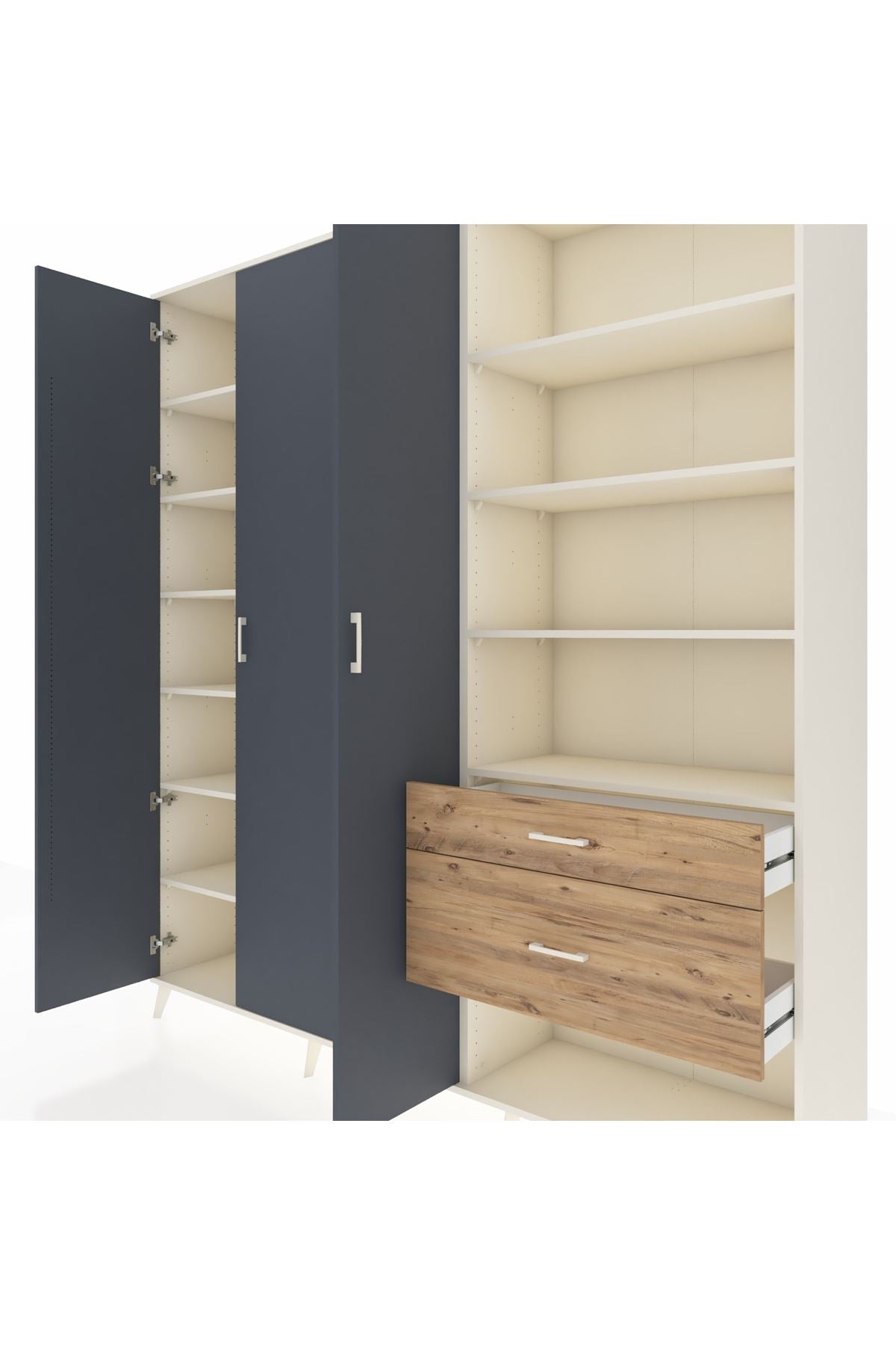 Hyperion Dolap 16 Raflı 2 Çekmeceli 3 Kapaklı 220x44x243 Aytaşı-Antrasit/Çam