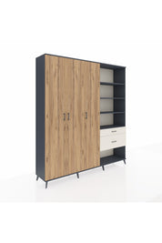 Hyperion Dolap 16 Raflı 2 Çekmeceli 3 Kapaklı 220x44x243 Antrasit-Çam/Aytaşı
