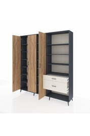 Hyperion Dolap 16 Raflı 2 Çekmeceli 3 Kapaklı 220x44x243 Antrasit-Çam/Aytaşı
