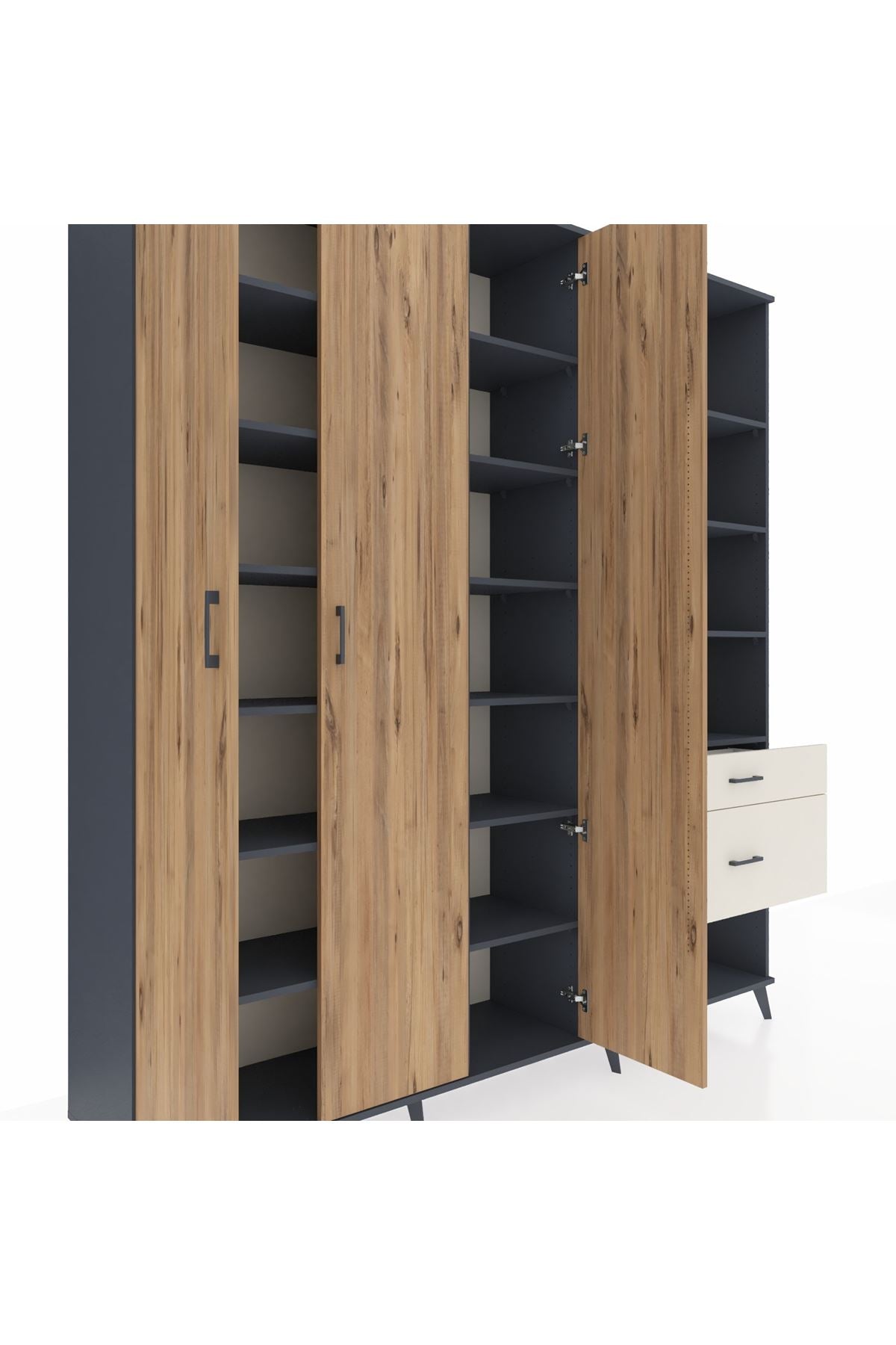 Hyperion Dolap 16 Raflı 2 Çekmeceli 3 Kapaklı 220x44x243 Antrasit-Çam/Aytaşı