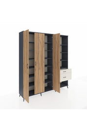 Hyperion Dolap 16 Raflı 2 Çekmeceli 3 Kapaklı 220x44x243 Antrasit-Çam/Aytaşı