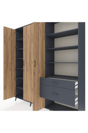 Hyperion Dolap 16 Raflı 2 Çekmeceli 3 Kapaklı 220x44x243 Antrasit-Çam/Antrasit