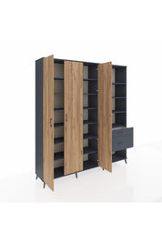 Hyperion Dolap 16 Raflı 2 Çekmeceli 3 Kapaklı 220x44x243 Antrasit-Çam/Antrasit