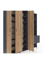 Hyperion Dolap 16 Raflı 2 Çekmeceli 3 Kapaklı 220x44x243 Antrasit-Çam/Antrasit