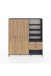 Hyperion Dolap 16 Raflı 2 Çekmeceli 3 Kapaklı 220x44x243 Antrasit-Çam/Çam