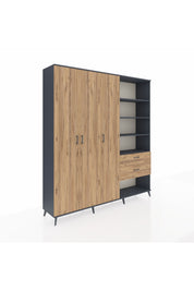 Hyperion Dolap 16 Raflı 2 Çekmeceli 3 Kapaklı 220x44x243 Antrasit-Çam/Çam