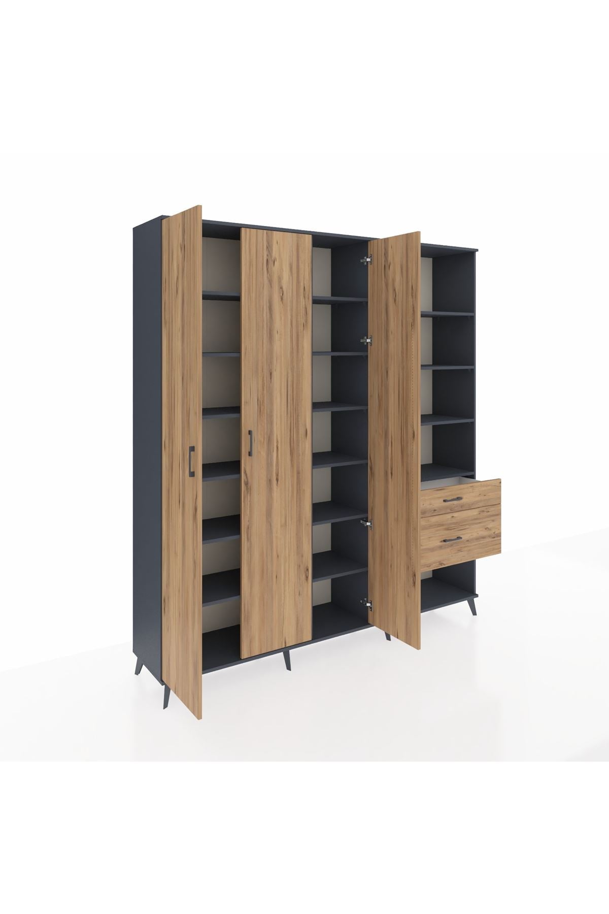 Hyperion Dolap 16 Raflı 2 Çekmeceli 3 Kapaklı 220x44x243 Antrasit-Çam/Çam