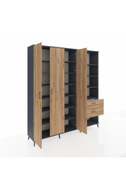 Hyperion Dolap 16 Raflı 2 Çekmeceli 3 Kapaklı 220x44x243 Antrasit-Çam/Çam