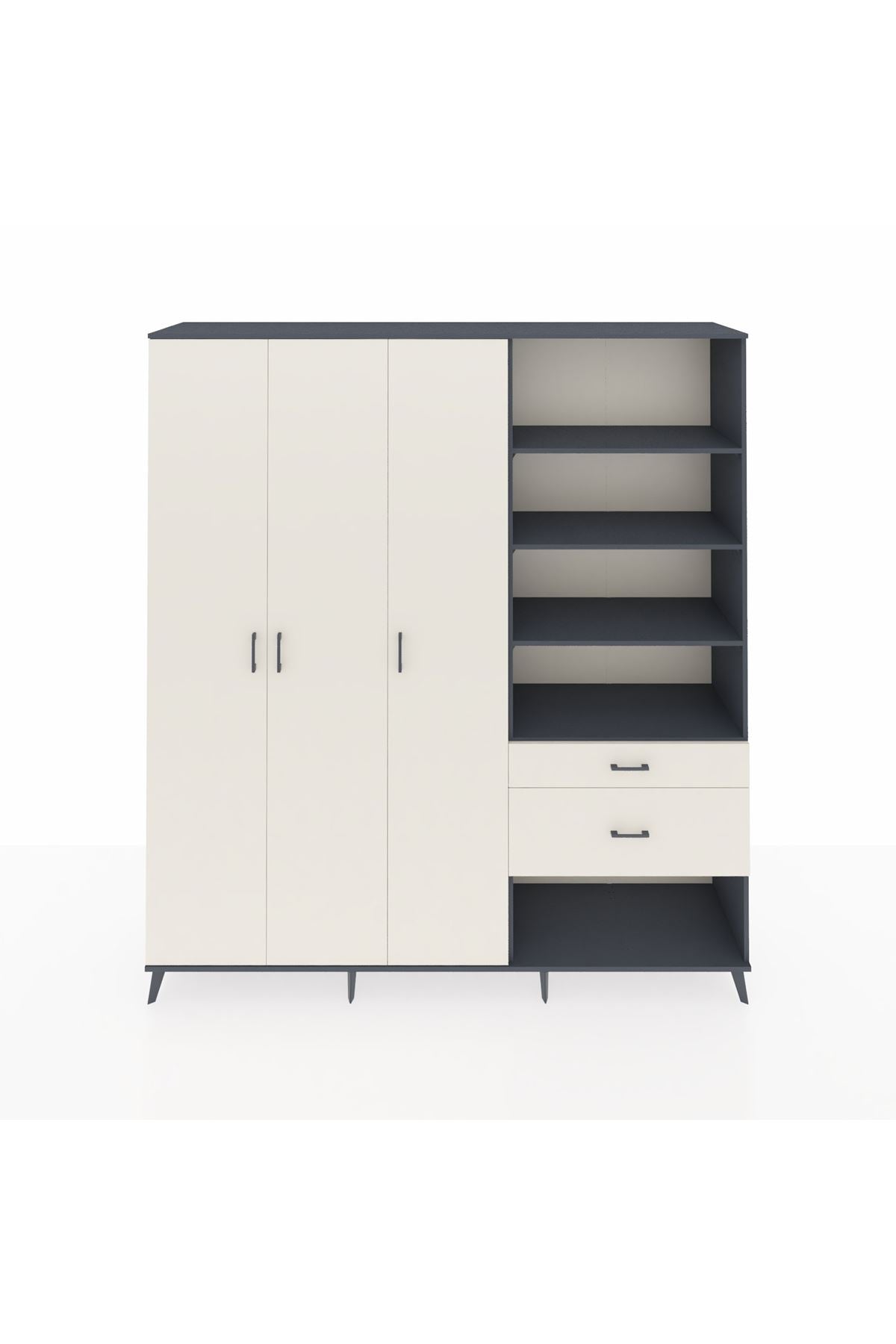 Hyperion Dolap 16 Raflı 2 Çekmeceli 3 Kapaklı 220x44x243 Antrasit-Aytaşı/Aytaşı