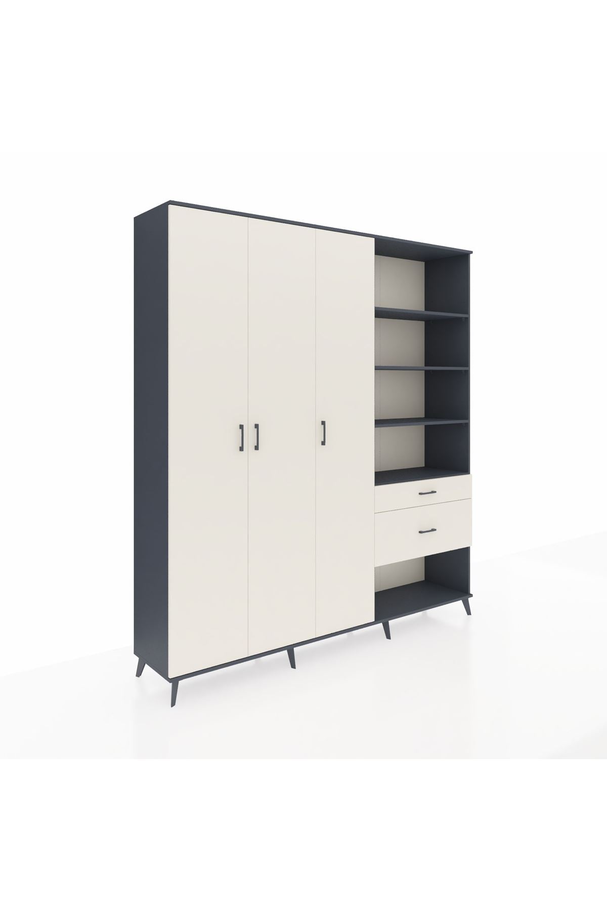 Hyperion Dolap 16 Raflı 2 Çekmeceli 3 Kapaklı 220x44x243 Antrasit-Aytaşı/Aytaşı