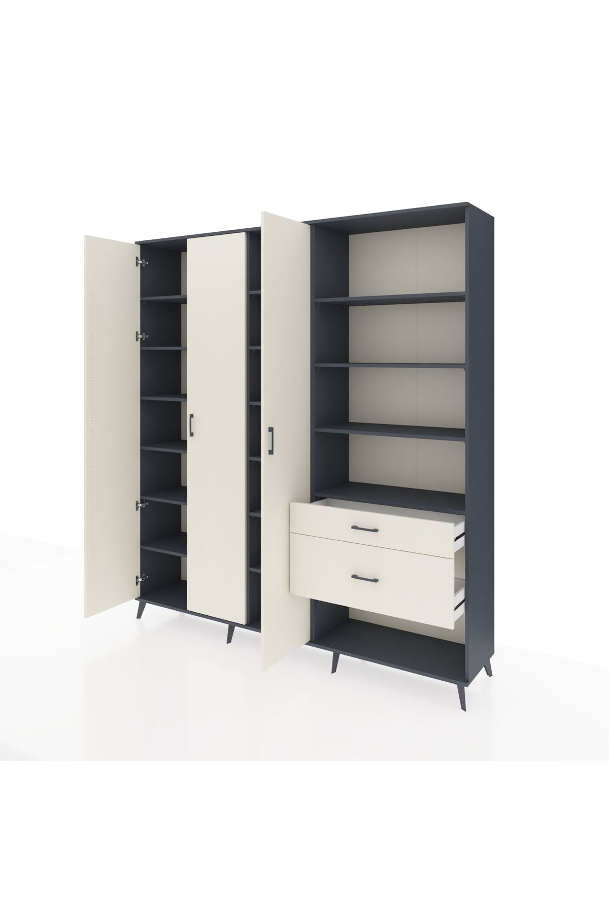 Hyperion Dolap 16 Raflı 2 Çekmeceli 3 Kapaklı 220x44x243 Antrasit-Aytaşı/Aytaşı