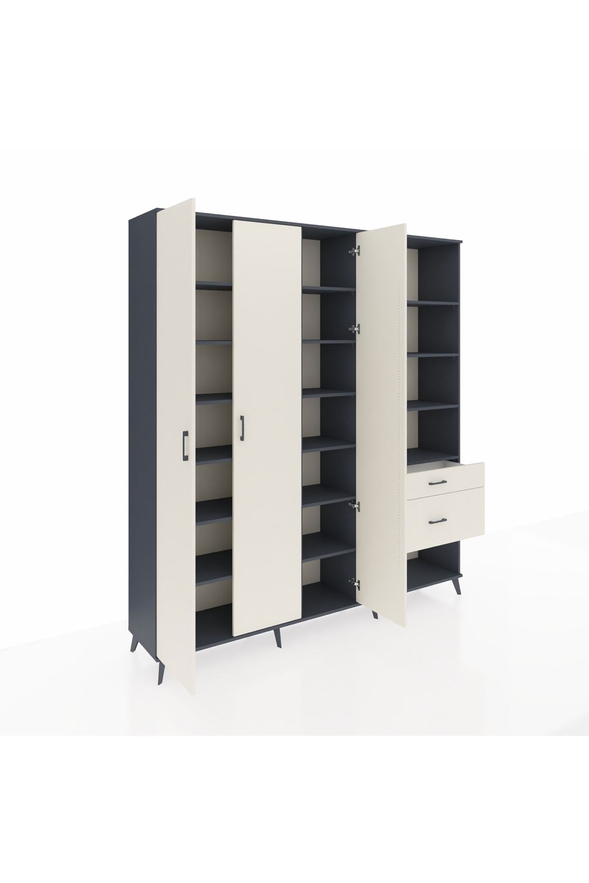 Hyperion Dolap 16 Raflı 2 Çekmeceli 3 Kapaklı 220x44x243 Antrasit-Aytaşı/Aytaşı
