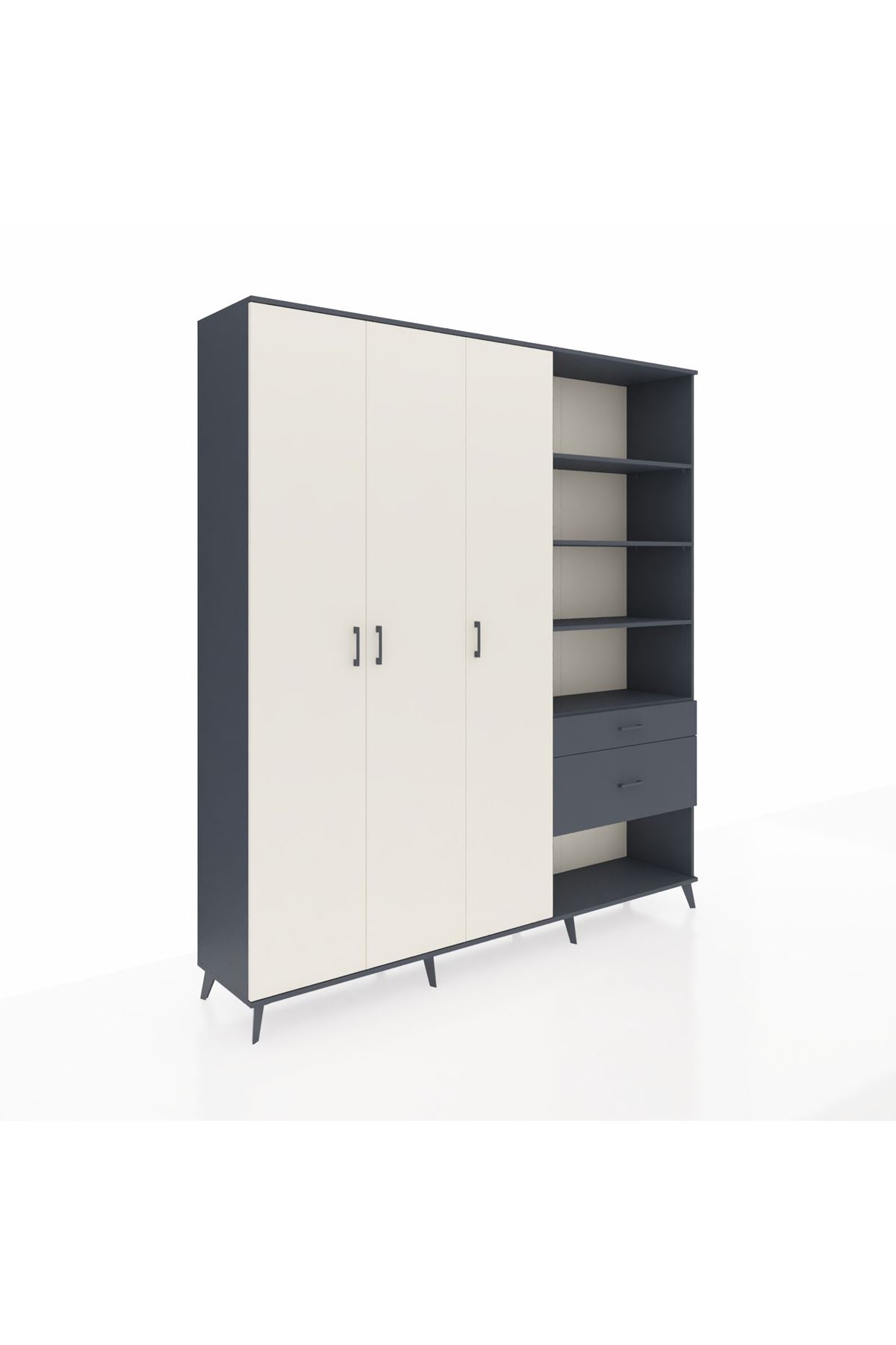 Hyperion Dolap 16 Raflı 2 Çekmeceli 3 Kapaklı 220x44x243 Antrasit-Aytaşı/Antrasit