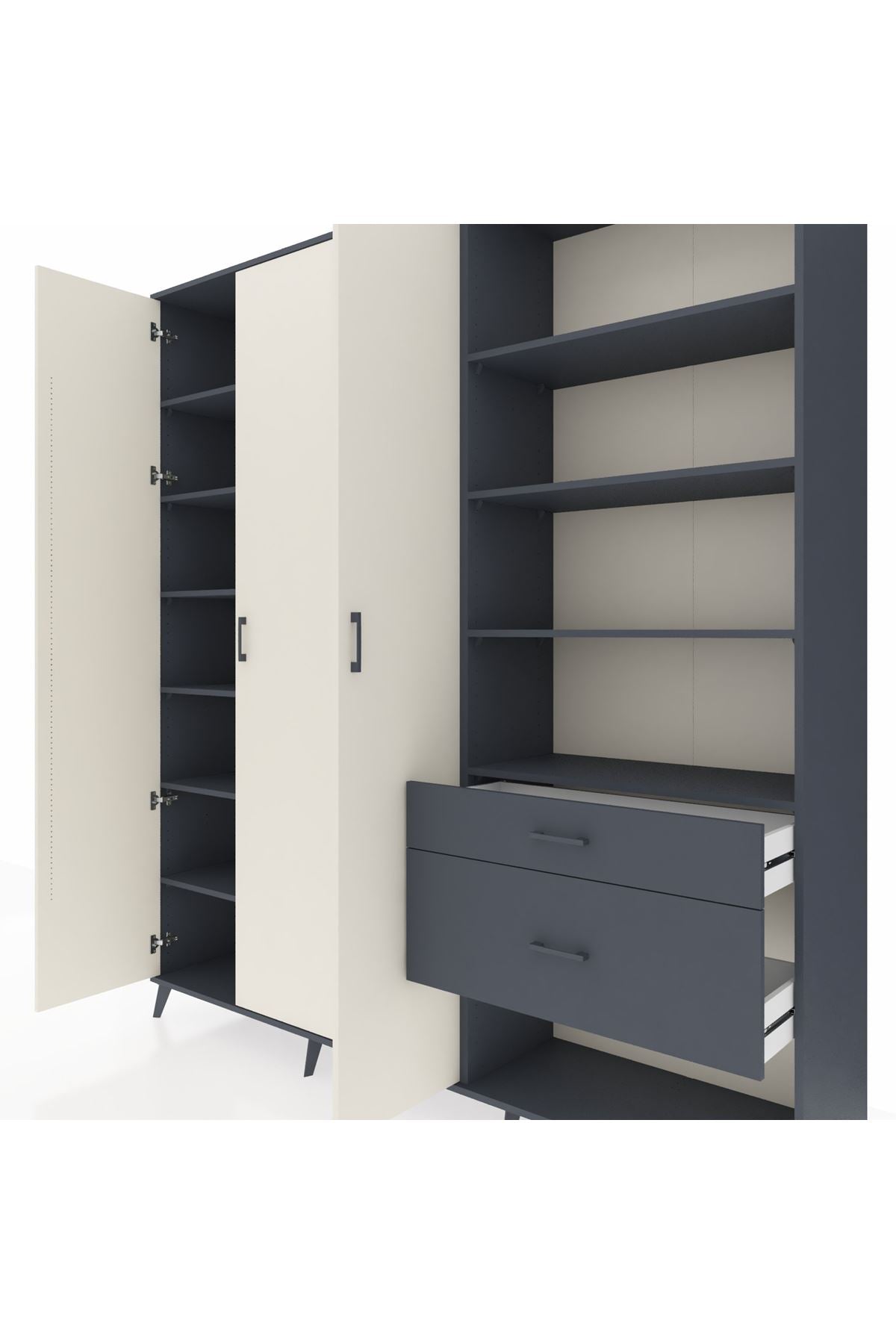 Hyperion Dolap 16 Raflı 2 Çekmeceli 3 Kapaklı 220x44x243 Antrasit-Aytaşı/Antrasit
