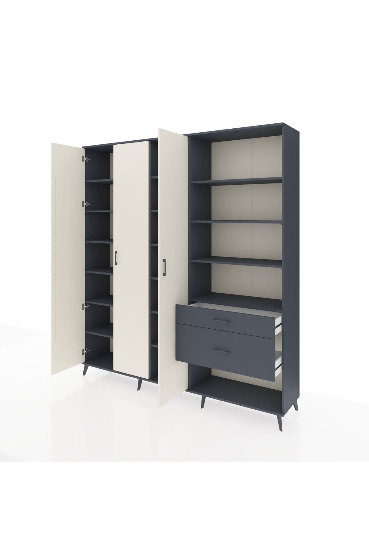 Hyperion Dolap 16 Raflı 2 Çekmeceli 3 Kapaklı 220x44x243 Antrasit-Aytaşı/Antrasit