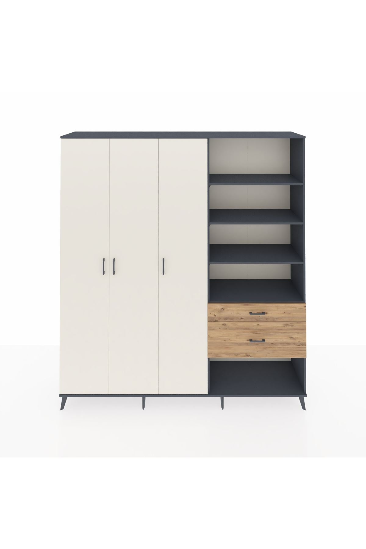 Hyperion Dolap 16 Raflı 2 Çekmeceli 3 Kapaklı 220x44x243 Antrasit-Aytaşı/Çam