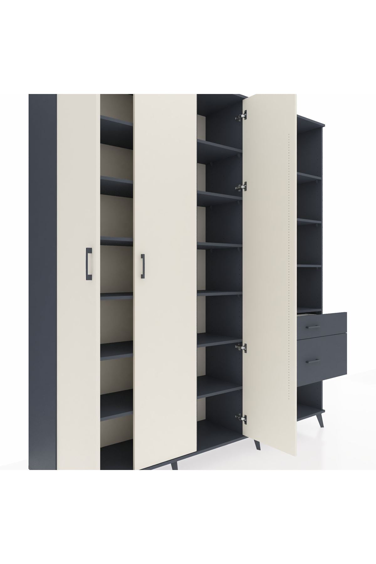 Hyperion Dolap 16 Raflı 2 Çekmeceli 3 Kapaklı 220x44x243 Antrasit-Aytaşı/Antrasit