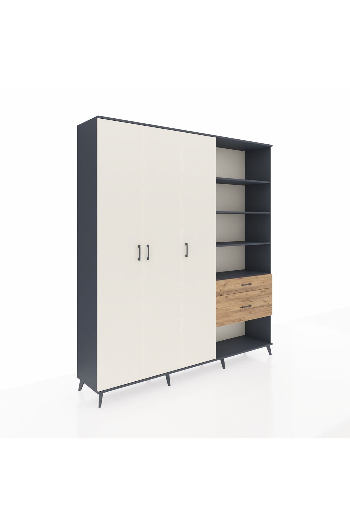 Hyperion Dolap 16 Raflı 2 Çekmeceli 3 Kapaklı 220x44x243 Antrasit-Aytaşı/Çam