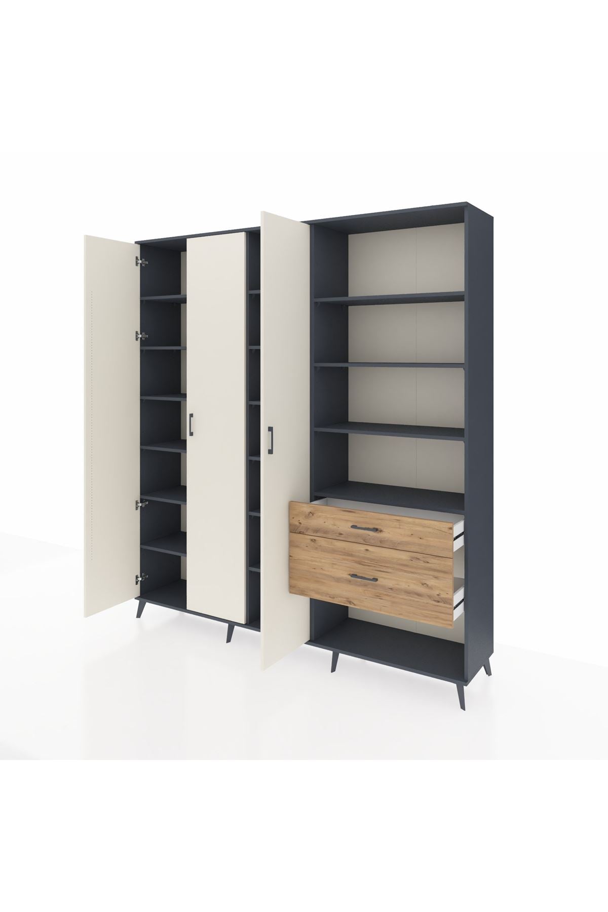 Hyperion Dolap 16 Raflı 2 Çekmeceli 3 Kapaklı 220x44x243 Antrasit-Aytaşı/Çam