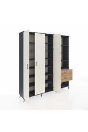 Hyperion Dolap 16 Raflı 2 Çekmeceli 3 Kapaklı 220x44x243 Antrasit-Aytaşı/Çam