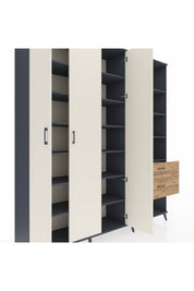 Hyperion Dolap 16 Raflı 2 Çekmeceli 3 Kapaklı 220x44x243 Antrasit-Aytaşı/Çam