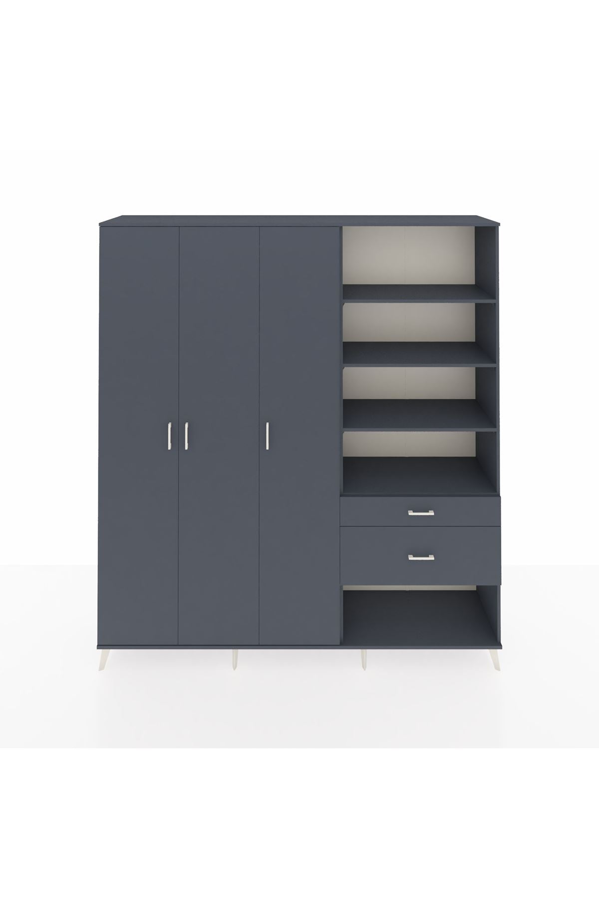 Hyperion Dolap 16 Raflı 2 Çekmeceli 3 Kapaklı 220x44x243 Antrasit-Antrasit/Antrasit