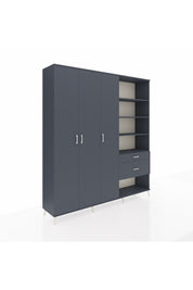 Hyperion Dolap 16 Raflı 2 Çekmeceli 3 Kapaklı 220x44x243 Antrasit-Antrasit/Antrasit