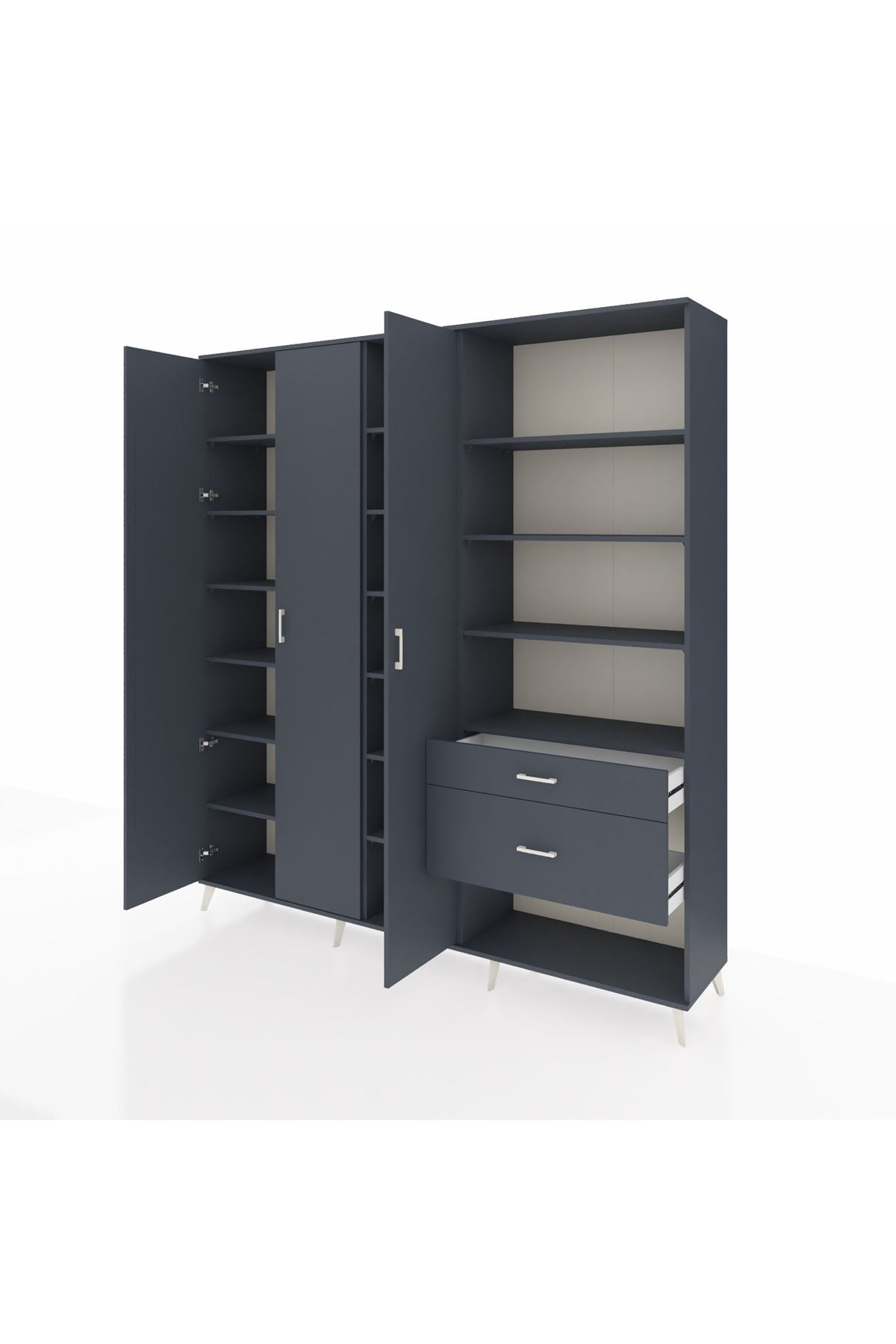 Hyperion Dolap 16 Raflı 2 Çekmeceli 3 Kapaklı 220x44x243 Antrasit-Antrasit/Antrasit