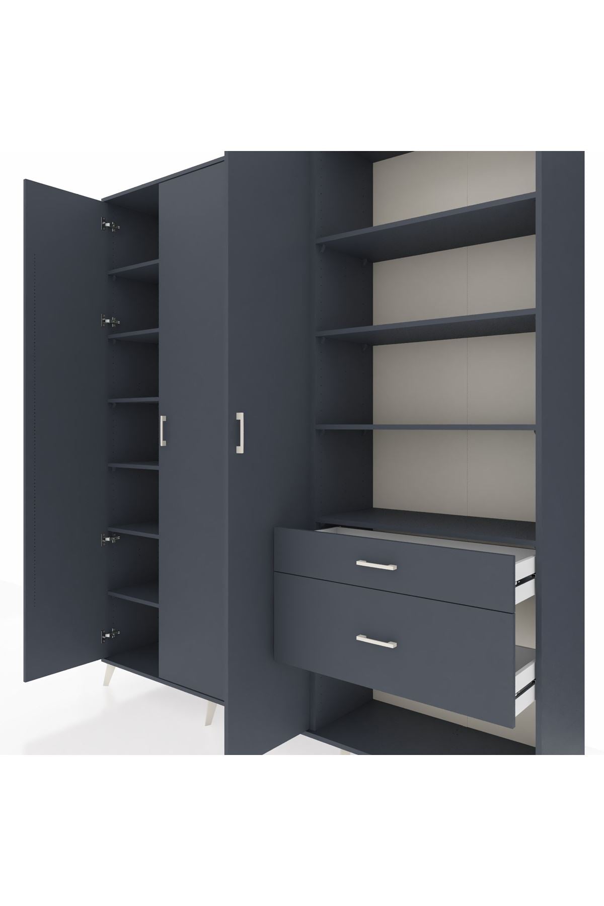 Hyperion Dolap 16 Raflı 2 Çekmeceli 3 Kapaklı 220x44x243 Antrasit-Antrasit/Antrasit