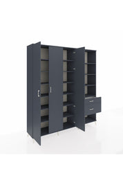 Hyperion Dolap 16 Raflı 2 Çekmeceli 3 Kapaklı 220x44x243 Antrasit-Antrasit/Antrasit