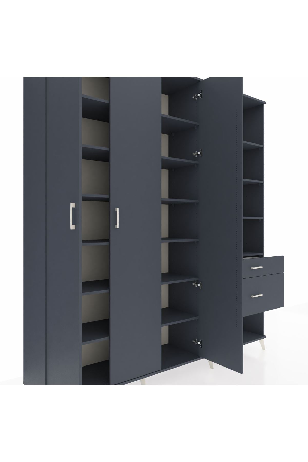 Hyperion Dolap 16 Raflı 2 Çekmeceli 3 Kapaklı 220x44x243 Antrasit-Antrasit/Antrasit