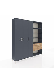 Hyperion Dolap 16 Raflı 2 Çekmeceli 3 Kapaklı 220x44x243 Antrasit-Antrasit/Çam