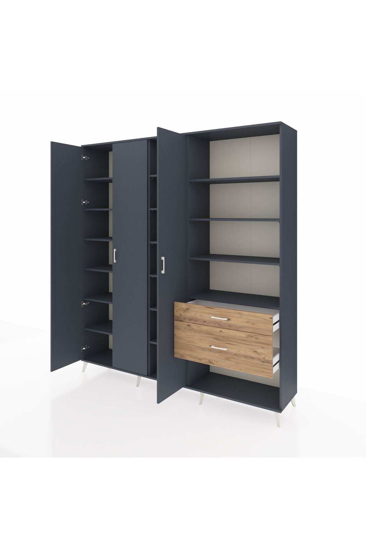 Hyperion Dolap 16 Raflı 2 Çekmeceli 3 Kapaklı 220x44x243 Antrasit-Antrasit/Çam