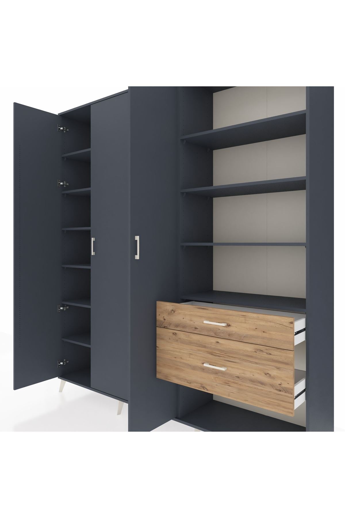 Hyperion Dolap 16 Raflı 2 Çekmeceli 3 Kapaklı 220x44x243 Antrasit-Antrasit/Çam