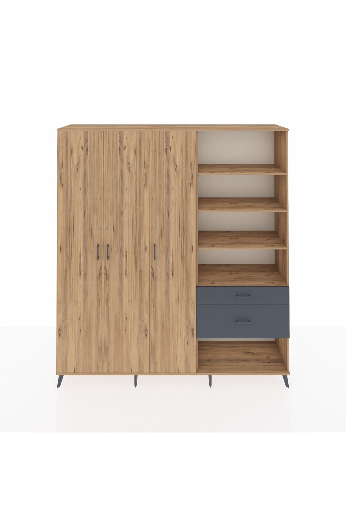 Hyperion Dolap 16 Raflı 2 Çekmeceli 3 Kapaklı 220x44x243 Çam-Çam/Antrasit