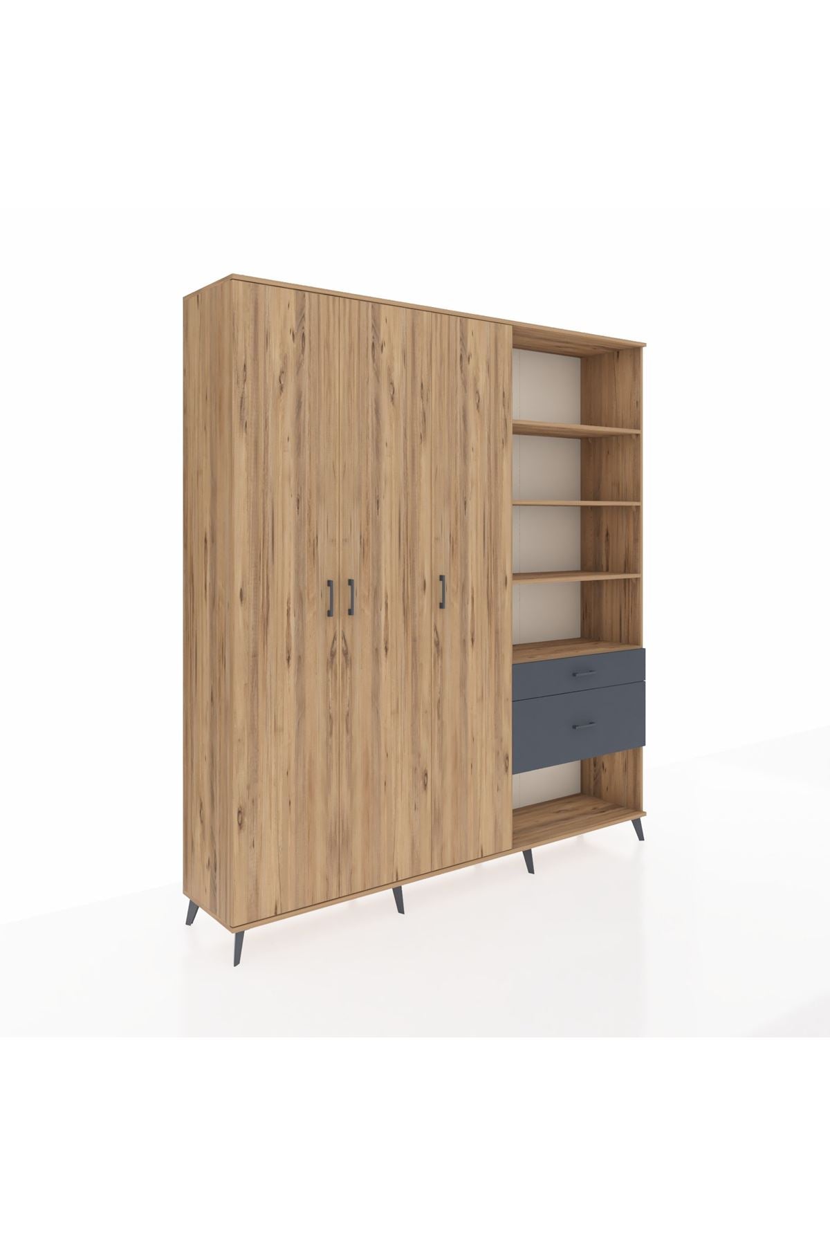 Hyperion Dolap 16 Raflı 2 Çekmeceli 3 Kapaklı 220x44x243 Çam-Çam/Antrasit